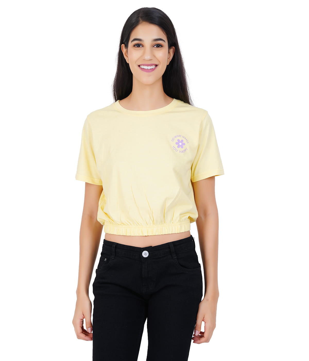 Cinched waist tee print Pale Banana