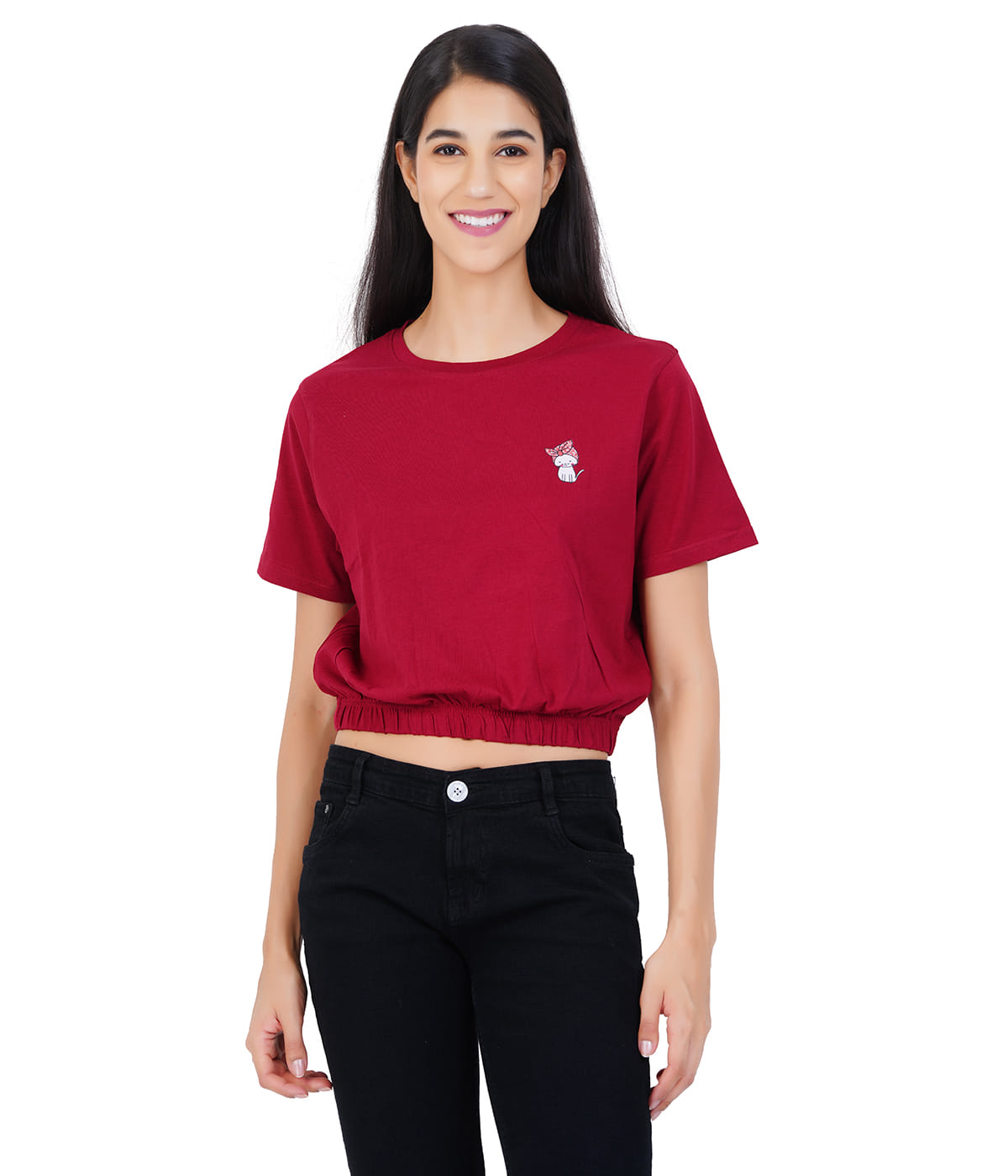 Cinched waist tee print Rumba Red