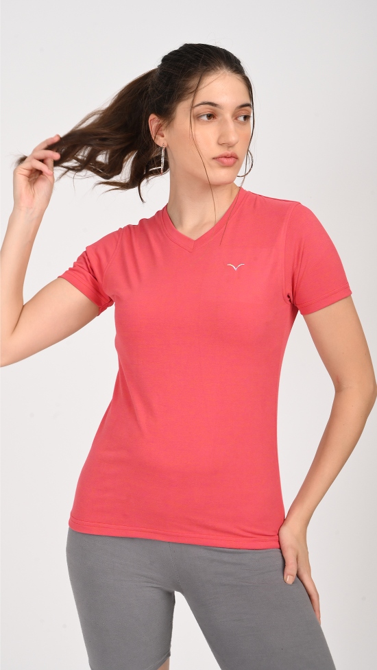 V Neck Tee(Hot pink)