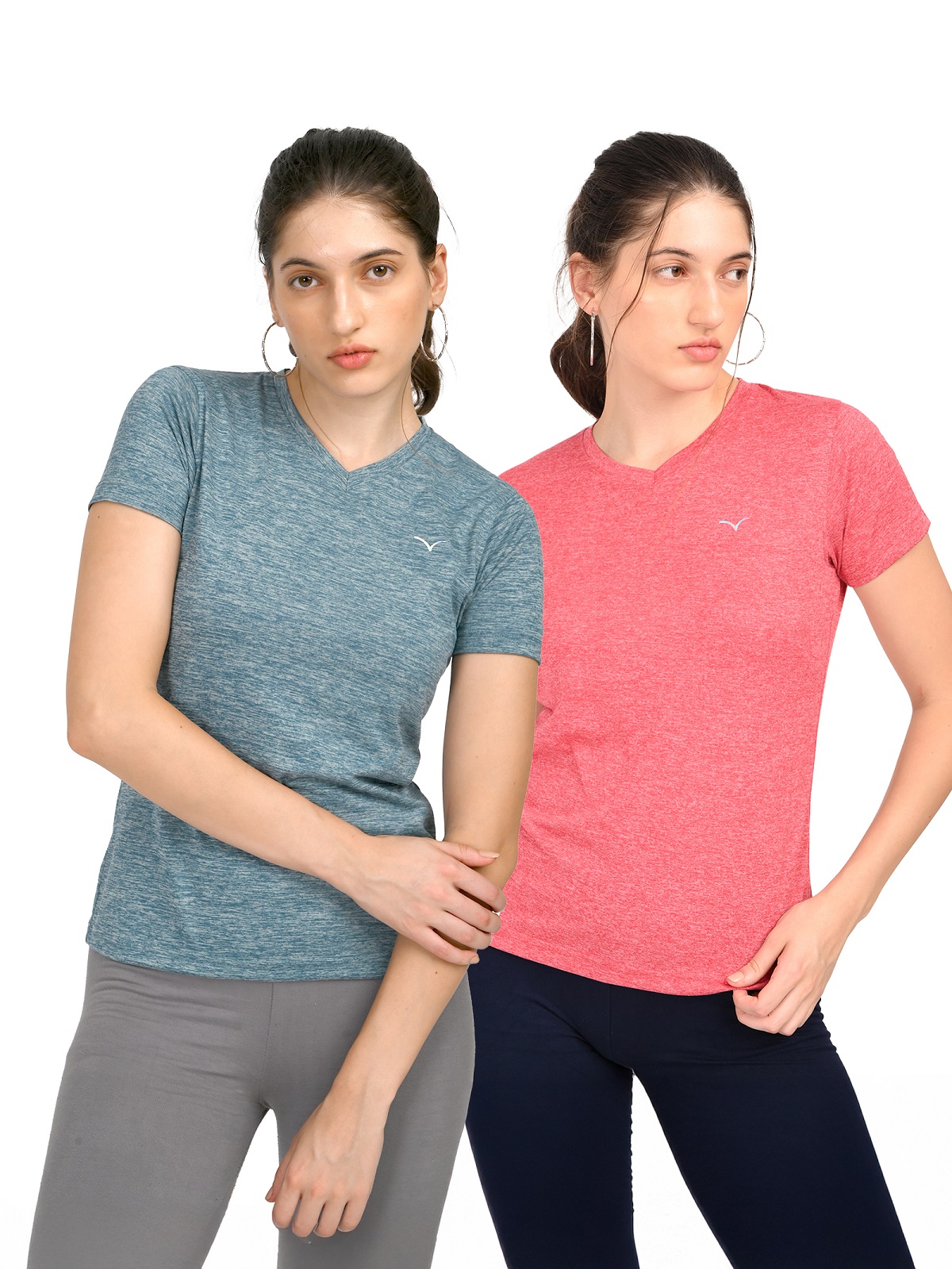 V Neck Tee Combo (Blue melange / Red)